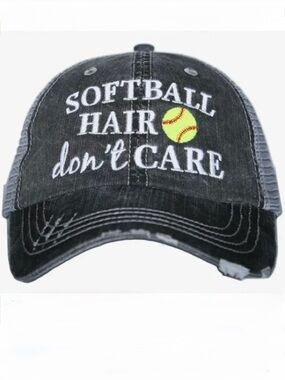 Katydid Black Distressed Softball Hair Don’t Care Cap with Yellow Accent